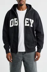 オベイ メンズ アウター パーカー・スウェット Obey Control Faded Zip Hoodie Digital Black Faded Wash ブラックのサムネイル