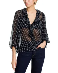 アリスアンドオリビア レディース トップス シャツ ドット柄 ドット プリント Alice and Olivia Betsie Polka Dot Printop Black White Dot ホワのサムネイル