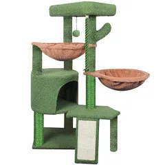 TWDEPART キャットタワー 猫タワー 麻紐 安定 猫ハウス 爪とぎ 省スペース 据え置き 隠れ家 ハンモック おもちゃつき 95CM高さ (グリーン) 1のサムネイル
