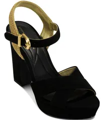 ダナキャラン レディース シューズ サンダル プラットフォーム スエード ヒール Donna Karan Stefania Suede Platform Block Heel Sandals Blacのサムネイル