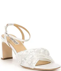 バッジェリーミシュカ レディース シューズ サンダル スパンコール アンクル Badgley Mischka Gema Sequin Ankle Strap Dress Sandals Soft Whのサムネイル