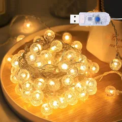 Topamz LEDイルミネーションライト 10m 80灯 USB給電 8モード調光 防滴防塵 屋内屋外両用 ガーデン・キャンプ裝飾 ガーランドライト クリスマス 誕生日 飾りライト（透明電球・暖色・USB式） 0のサムネイル