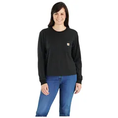 カーハート レディース トップス シャツ クルーネック Carhartt Loose Fit Lightweight Long Sleeve Crew Neck PocketShirt Black ブラックのサムネイル