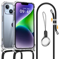 新品 OJBSEN iPhone 14/13 用ケース アイフォン 14/13 用カバー [ストラップ2種付き] 調節可能な ショルダー 肩がけ 首掛け 紐付き 斜めがけ 薄型 透明 PC + 軽量 シリコン TPUバンパー いphone14/13 カバー ス