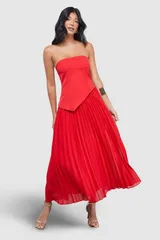ウエアハウス レディース トップス ワンピース プリーツ ミディ Warehouse Bandeau Bodice Pleated Midi Dress Red レッドのサムネイル