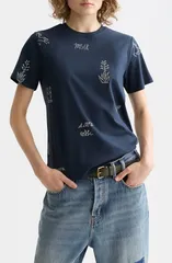 スコッチアンドソーダ レディース トップス Tシャツ プリント Scotch Soda Crosstitch PrintShirt Carbonのサムネイル