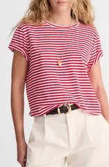 メイドウェル レディース トップス Tシャツ Madewell Stripe Boxy Crop Slub TShirt Festival Red レッドのサムネイル