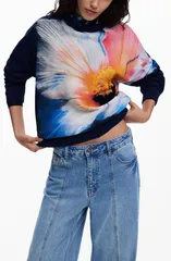 デジグアル レディース アウター パーカー・スウェット シャツ コットン グラフィック Desigual Pansy Cotton Graphic Sweatshirt Blue ブルーのサムネイル