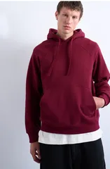 トップマン メンズ アウター パーカー・スウェット コットン Topman Boxy Cotton Blend Hoodie Burgundy バーガンディのサムネイル