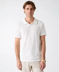ゲス メンズ トップス ポロシャツ ニット GUESS Mens Daryl Crochet Knit Polo Shirt Salt White ホワイトのサムネイル