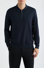 セオリー メンズ アウター パーカー・スウェット ハーフジップ ポロシャツ Theory Quarter Zip in Light Bilen Polo Dark Eclipseのサムネイル