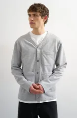 トップマン メンズ アウター パーカー・スウェット カーディガン ジャージー Topman Oversized Jersey Cardigan Grey グレーのサムネイル