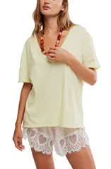 フリーピープル レディース トップス Tシャツ Vネック コットン Free People Nina VNeck Cotton TShirt Lemon Waterのサムネイル