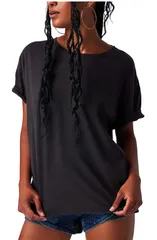 フリーピープル レディース トップス Tシャツ クルーネック コットン Free People Nina Crewneck Cotton TShirt Black ブラックのサムネイル
