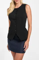 ゲス レディース アウター ベスト GUESS Isabeau ButtonUp Vest JblackBlack ブラックのサムネイル