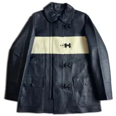【極美品】POLO RALPH LAUREN ラムレザー ファイヤーマンジャケット コート ダークネイビー×クリーム ポロラルフローレン 2000000025346のサムネイル