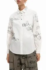 デジグアル レディース アウター パーカー・スウェット シャツ コットン Desigual Paradise Oversize Cotton ButtonUp Shirt White ホワイトのサムネイル