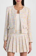 アリス アンド オリビア レディース アウター ジャケット・ブルゾン ツイード Alice Olivia Landon Boxy Crop Tweed Jacket Off White Multi オのサムネイル