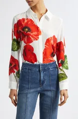 アリス アンド オリビア レディース トップス シャツ フラワー柄 プリント シルク フラワー Alice Olivia Willa Floral Print Silk ButtonUp Shirtのサムネイル