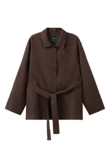 マンゴ レディース アウター ジャケット・ブルゾン リネン MANGO Belted Linen Jacket Chocolate チョコレートのサムネイル