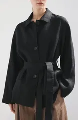 マンゴ レディース アウター ジャケット・ブルゾン リネン MANGO Belted Linen Jacket Black ブラックのサムネイル