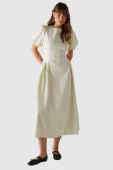ウエアハウス レディース トップス ワンピース ミディ Warehouseersucker Puff Sleeve Midi Dress Cream クリームのサムネイル