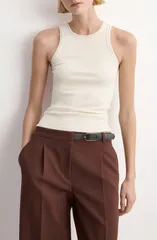 マンゴ レディース トップス シャツ クルーネック MANGO Stud Trim Crewneck Rib Tank Off White オフホワイトのサムネイル