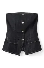 マンゴ レディース トップス シャツ デニム MANGO Clemence Denim Bustier Topen Blue ブルーのサムネイル