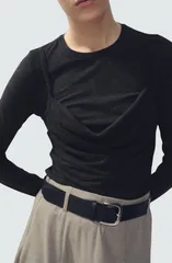 マンゴ レディース トップス シャツ ドレープ MANGO Combine Drape Top Dark Heather Grey グレーのサムネイル