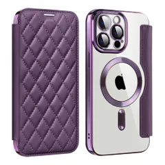 新品 MuZiF iPhone 15 Pro Max 用 ケース 手帳型 Magsafe対応 クリア 背面 透明 キルティング 高級なPUレザー スマホケース カード収納 おしゃれ 韓国 人気財布型 カバー 軽量 アイフォン15 Pro Max 用 手帳カバー