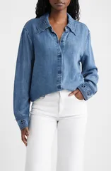 レイルズ レディース トップス シャツ 刺繍 デニム Rails Bethany Embroidered Collar ButtonUp Denim Top Antique Blue ブルーのサムネイル