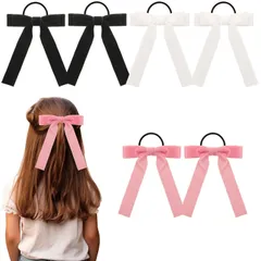 新品 YOVOY リボンヘアゴム ベルベット髪ゴム 可愛い おしゃれ リボンゴムバンド 蝶結び 髪飾り 女の子ヘアアクセサリー リボンヘアロープ ヘアアレンジ 髪留め 結婚式 成人式 お祝い 式典 誕生日 発表会 跡がつかない 6本セット (ブラック、ホワイト