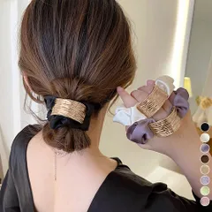 【即納】 プレート付きシュシュ 大人っぽいヘアゴム まとめ髪 ヘアアクセサリー ポニーテールゴム オフィスカジュアル 韓国ファッション きれいめ お団子 ヘア グッズ 簡単1102