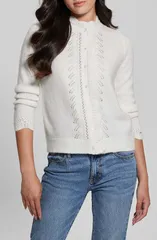 ゲス レディース アウター カーディガン GUESS Macie Pointelle Detail Cardigan Dove White ホワイトのサムネイル