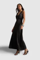 ウエアハウス レディース トップス ワンピース シフォン サテン Warehouse Satin and Chiffon Mix Midaxi Dress Black ブラックのサムネイル