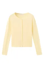 マンゴ レディース アウター カーディガン クルーネック ニット MANGO Fine Knit Crewneck Cardigan Pastel Yellow イエローのサムネイル