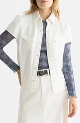 スコッチアンドソーダ レディース トップス シャツ デニム Scotch Soda Puff Shoulder Denim Shirt Stardust White ホワイトのサムネイル