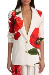 アリス アンド オリビア レディース アウター ジャケット・ブルゾン プリント ブレザー Alice Olivia Elna Long Poppy Print Blazer Summer Poppyのサムネイル