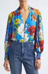 アリス アンド オリビア レディース トップス シャツ フラワー柄 フラワー Alice Olivia Serena Floral ButtonUp Top Endless Blossom Sm Blのサムネイル
