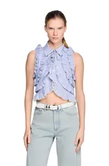 サンドロ レディース トップス シャツ フリル SANDRO Striped ruffled shirt Bleu Marine ストライプのサムネイル