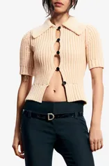 デジグアル レディース アウター カーディガン コットン Desigual Short Sleeve Cotton Blend Cardigan Beige ベージュのサムネイル