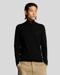 ライルアンドスコット メンズ アウター パーカー・スウェット ハーフジップ セーター Lyle Scott Eagle Merino Quarter Zip Sweater Jet Black ブラッのサムネイル