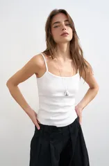 トップショップ レディース トップス シャツ Topshop Rib Camisole White ホワイトのサムネイル