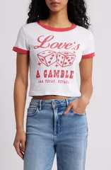 ジャンクフード レディース トップス Tシャツ グラフィック Junk Food Loves a Gamble Crop Graphic TShirt Red White ホワイト