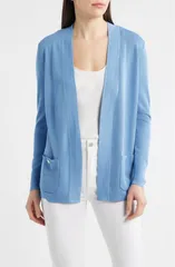アンクライン レディース アウター カーディガン Anne Klein Malibu Open Front Cardigan Lagoonのサムネイル
