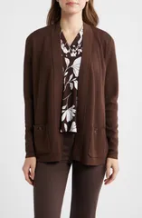 アンクライン レディース アウター カーディガン Anne Klein Malibu Open Front Cardigan Dark Chocolate チョコレートのサムネイル