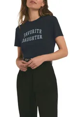 フェイバリット ドーター レディース トップス Tシャツ ロゴ グラフィック Favorite Daughter The Collegiate Logo Crop Graphic TShirt Navのサムネイル