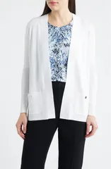 アンクライン レディース アウター カーディガン Anne Klein Malibu Open Front Cardigan Crisp White ホワイトのサムネイル