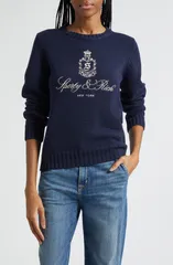 スポーティ アンド リッチ レディース アウター パーカー・スウェット セーター コットン 刺繍 Sporty Rich Vendomembroidered Crop Cotton Sweater Dのサムネイル
