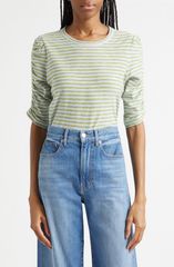 ヴェロニカ ベアード レディース トップス シャツ ギャザー Veronica Beard Waldorf Stripe Ruched Sleeve Tee Banded Stripe ストライプ